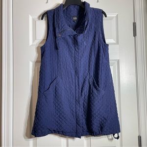 Eileen Fisher Quilted Silk Vest, Full Zip, Navy Blue, M